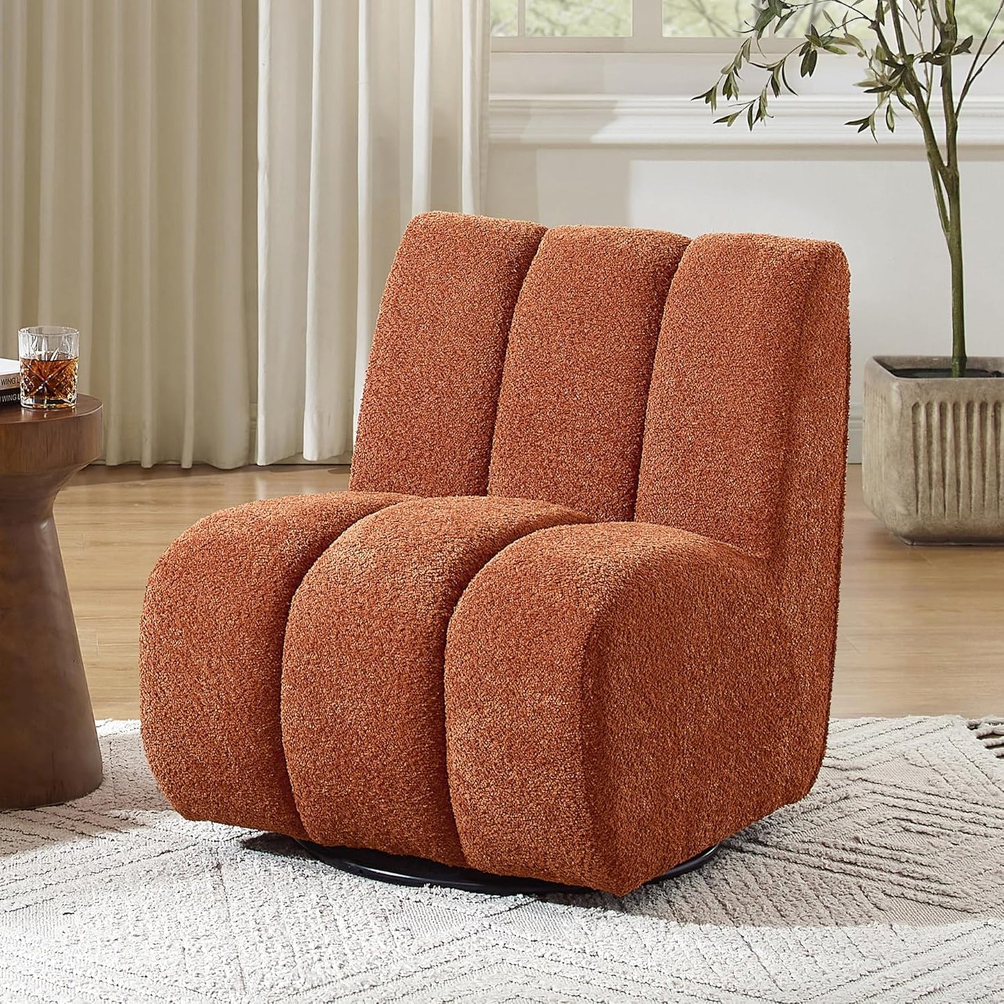 Art Leon Armless Accent Chair - Sherpa Fabric Upholstered Swivel Chair, Single Sofa Chair with Metal Base for Living Room Bedroom, Off White