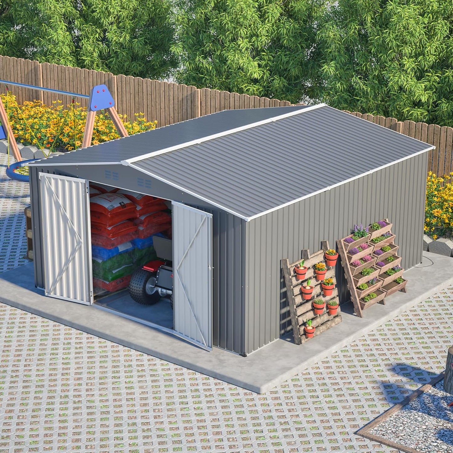 6' x 4' Outdoor Metal Storage Shed, Galvanized Steel Tool Garden Shed, for Patio Backyard Lawn Garden (6x4 Ft Grey)