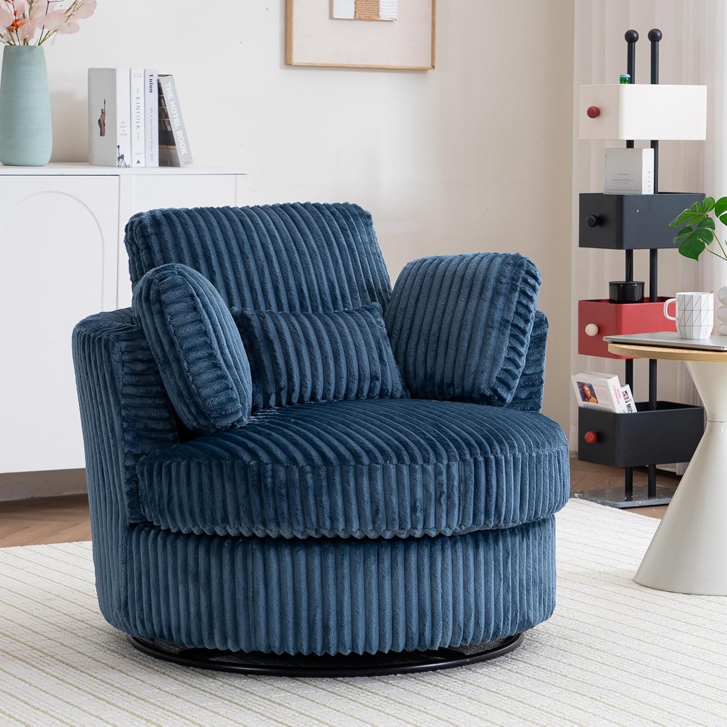 Setawix 42.2" W Swivel Barrel Accent Sofa with Pillows - 360 Degree Round Modern Oversized Arm Club Chair for Bedroom, Living Room, Lounge, Hotel