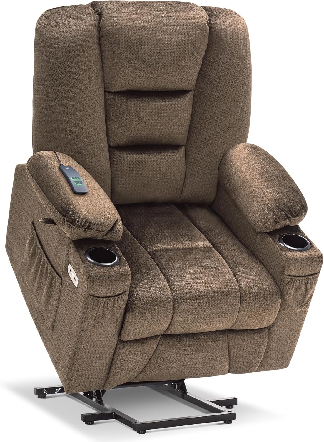 MCombo Large Power Lift Recliner Chair Sofa with Massage and Heat for Big and Tall Elderly People, 3 Positions, Cup Holders, and USB Ports, Fabric 7549 (Large, Burgundy)