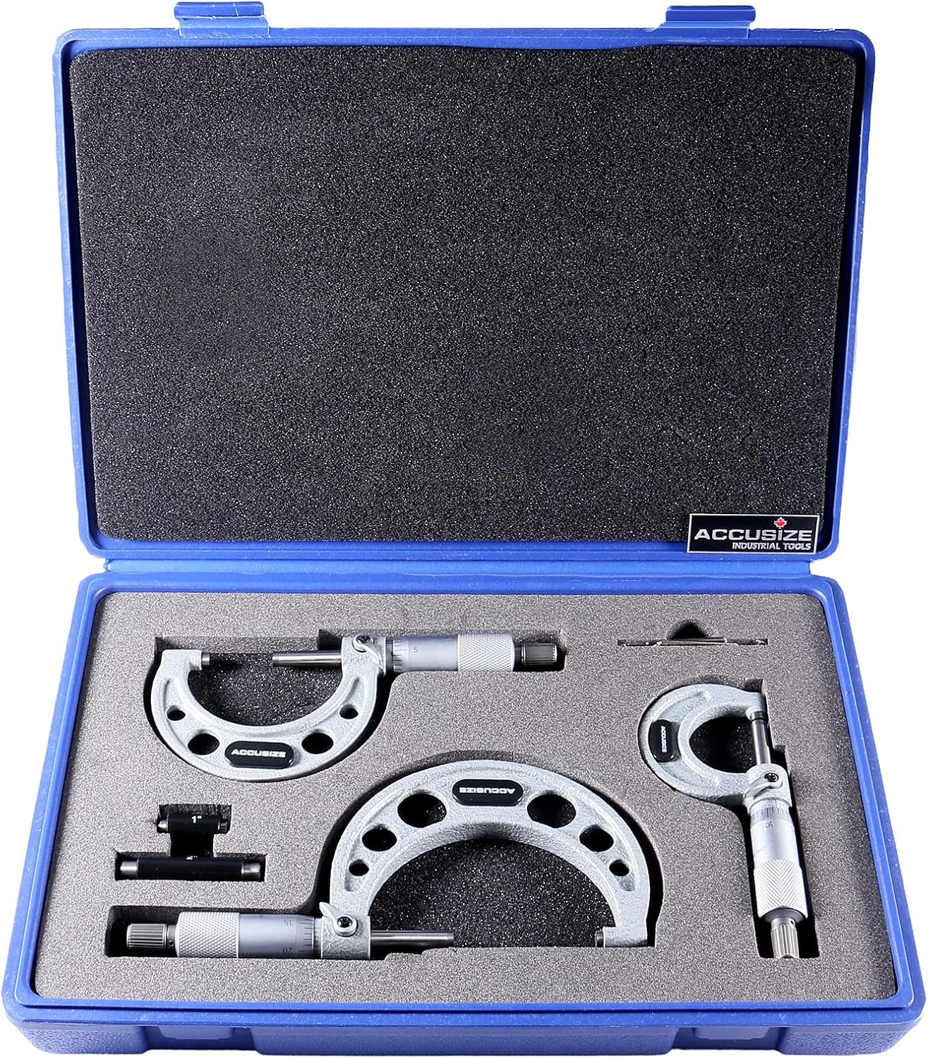 Accusize Industrial Tools 0-3 inch x .0001'' Ultra-Precision M-Type Outside Micrometers Carbide Tipped 3 Pc Set, EG00-0903