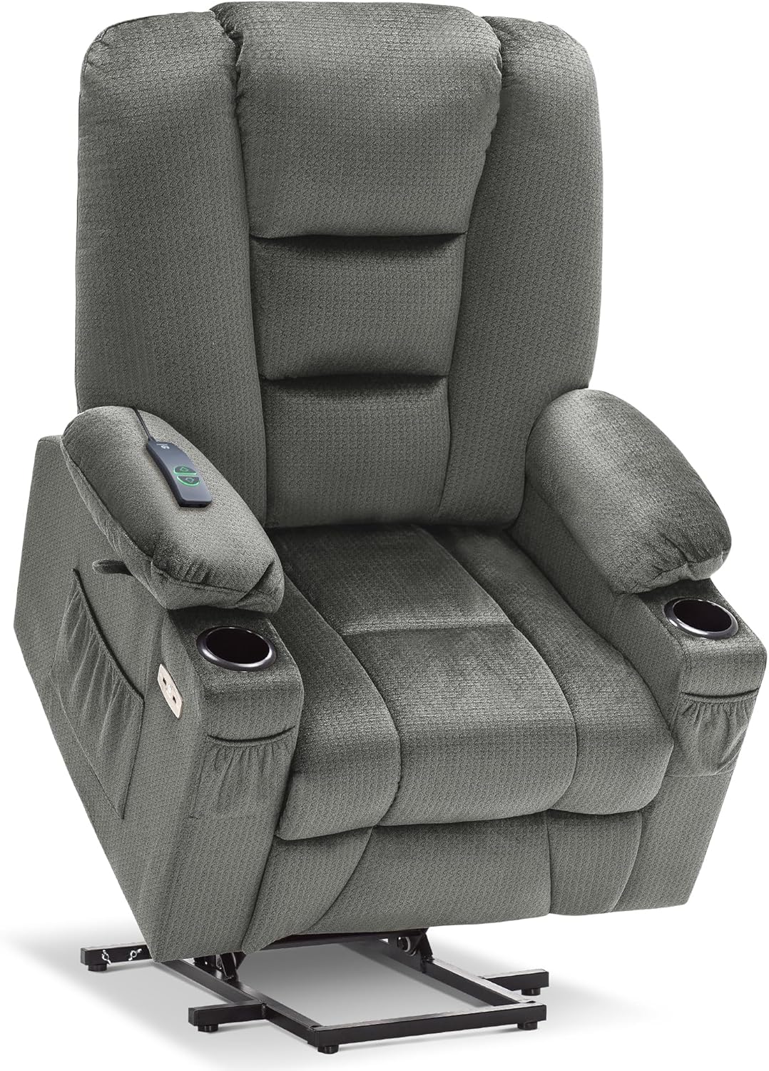 MCombo Large Power Lift Recliner Chair Sofa with Massage and Heat for Big and Tall Elderly People, 3 Positions, Cup Holders, and USB Ports, Fabric 7549 (Large, Burgundy)