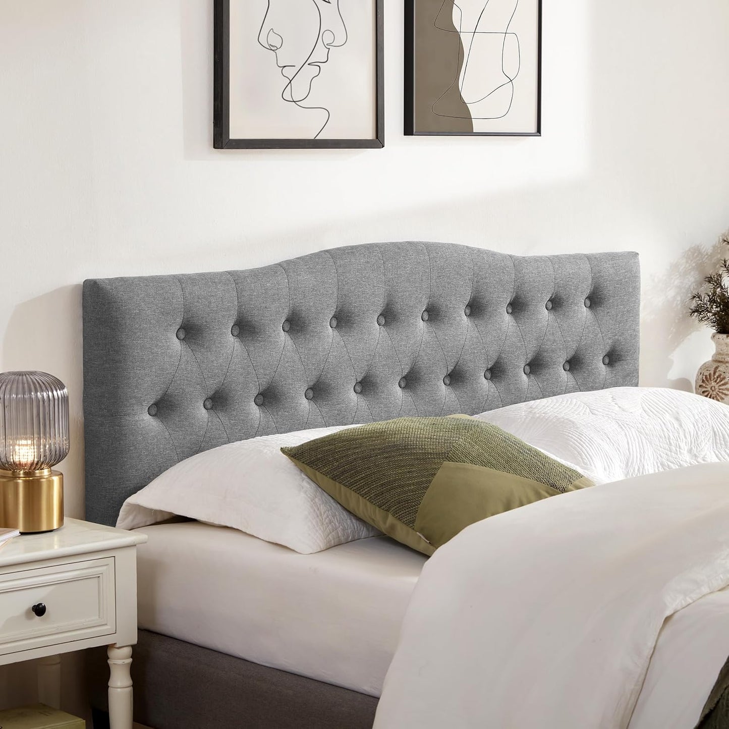 Tufted Upholstered Headboard Queen Size, Sturdy and Durable Solid Wood Bed headboard, Fabric Headboard Adjustable Height from 37” to 51”, Modern Button Diamond Design Head Board, Beige