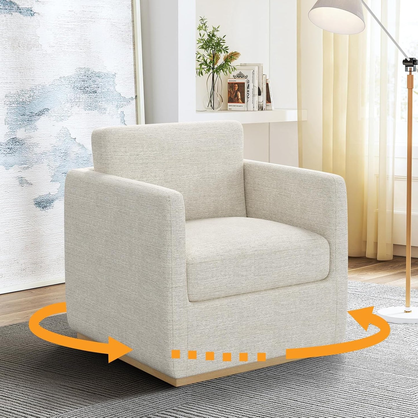 Swivel Accent Chair, Barrel Chair for Living Room, Comfy Single Sofa Chair, Round Swivel Couch Chair, Small Reading Chair for Adults, Ivory White Sherpa Accent Bucket Chairs for Bedroom