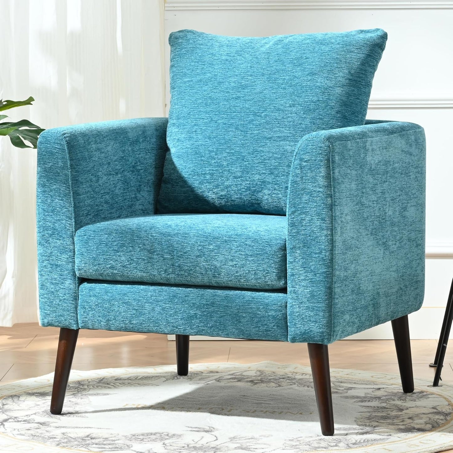 Accent Chair Set of 2, Upholstered Armchair with Pillow, Fabric Single Sofa Chair with Lounge Seat and Wood Legs Accent Chair for Living Room Small Spaces (Grey, Set of 2)
