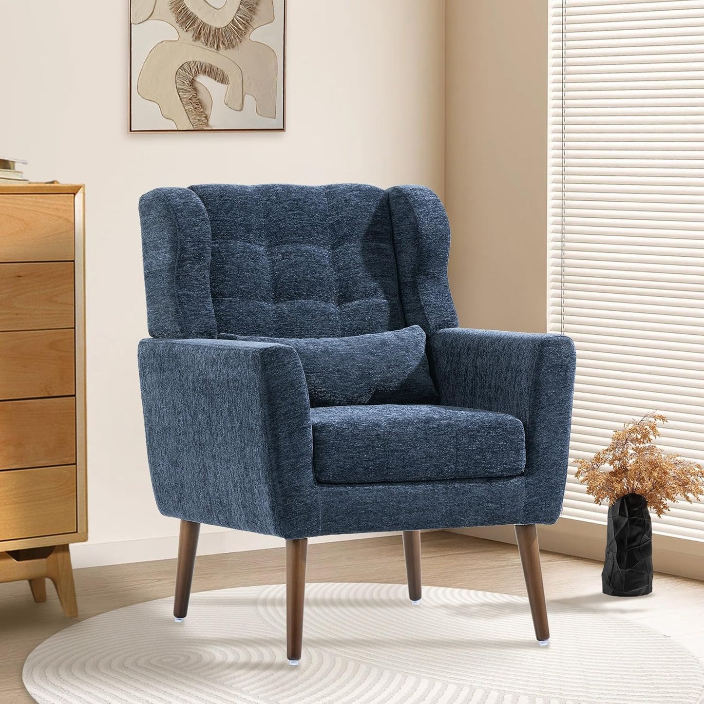Accent Chair Set of 2, Upholstered Armchair with Pillow, Fabric Single Sofa Chair with Lounge Seat and Wood Legs Accent Chair for Living Room Small Spaces (Grey, Set of 2)