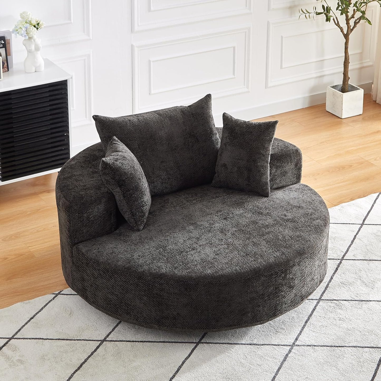 Ball & Cast 55" Oversized Accent Chair, Modern Chenille Single Sofa Sleeper with Wide Armrest and Pillows, Round Lounger Chair for Living Room, Bedroom,Projection Room,No Assembly Required,Beige