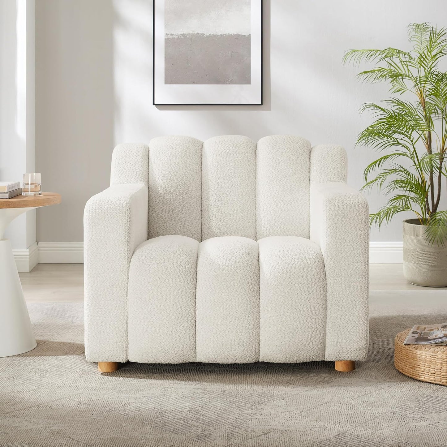 40" W Oversized Accent Chairs, Modern Boucle Armchair with Deep Seat and Wide Arms, Comfy Sherpa Fabric Single Sofa Reading Chair for Living Room, Bedroom, Book Nook, Beige