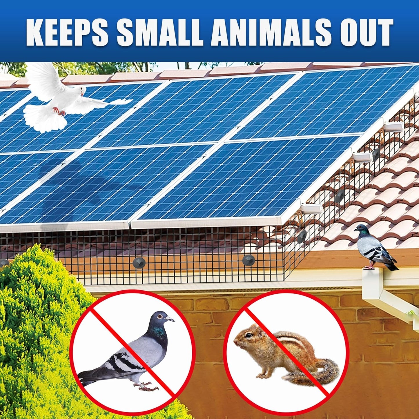 6in x 120ft Solar Panel Bird Mesh Black PVC Coated Steel Solar Panel Bird Guard Proofing| 60 Fastener Clips Prevents Birds, Pigeons, and Critter Guard from Getting Under The Solar Panels