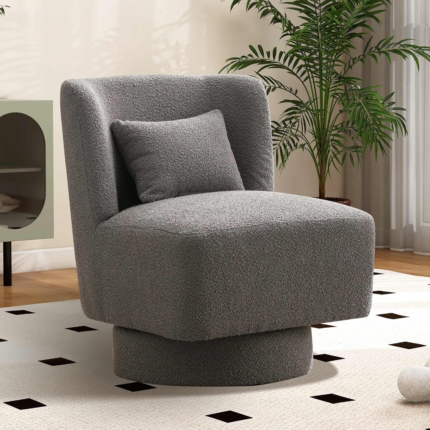 Aoiy & Wifon 23.6" W Comfy Swivel Accent Chair, Modern Living Room Accent Chair, 360 Degree Swivel Barrel Chairs for Living Room, Boucle, Black, 2PACK