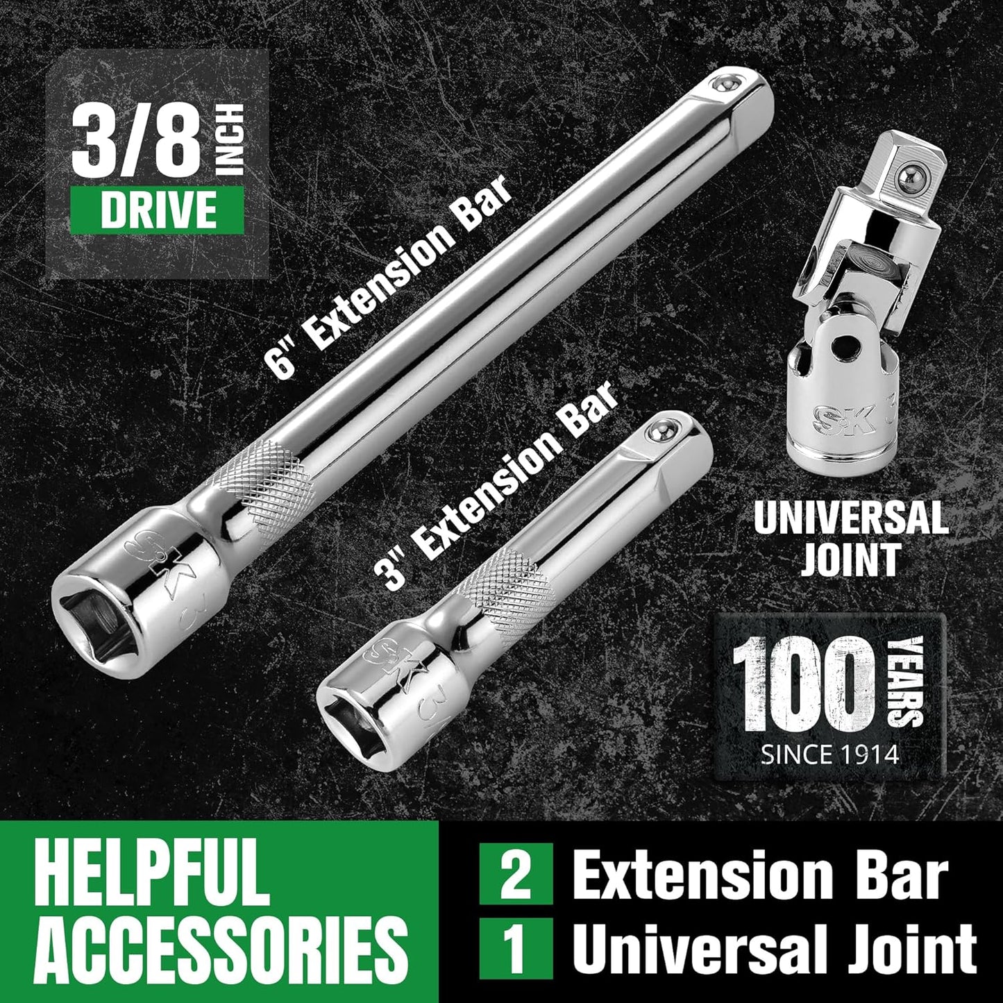 SK 3/8" Drive Socket Set with 160-P Ratchet, 56-Piece, SAE & Metric, SuperKrome Finish, Premium CR-V Construction, with EVA Foam Tool Organizer