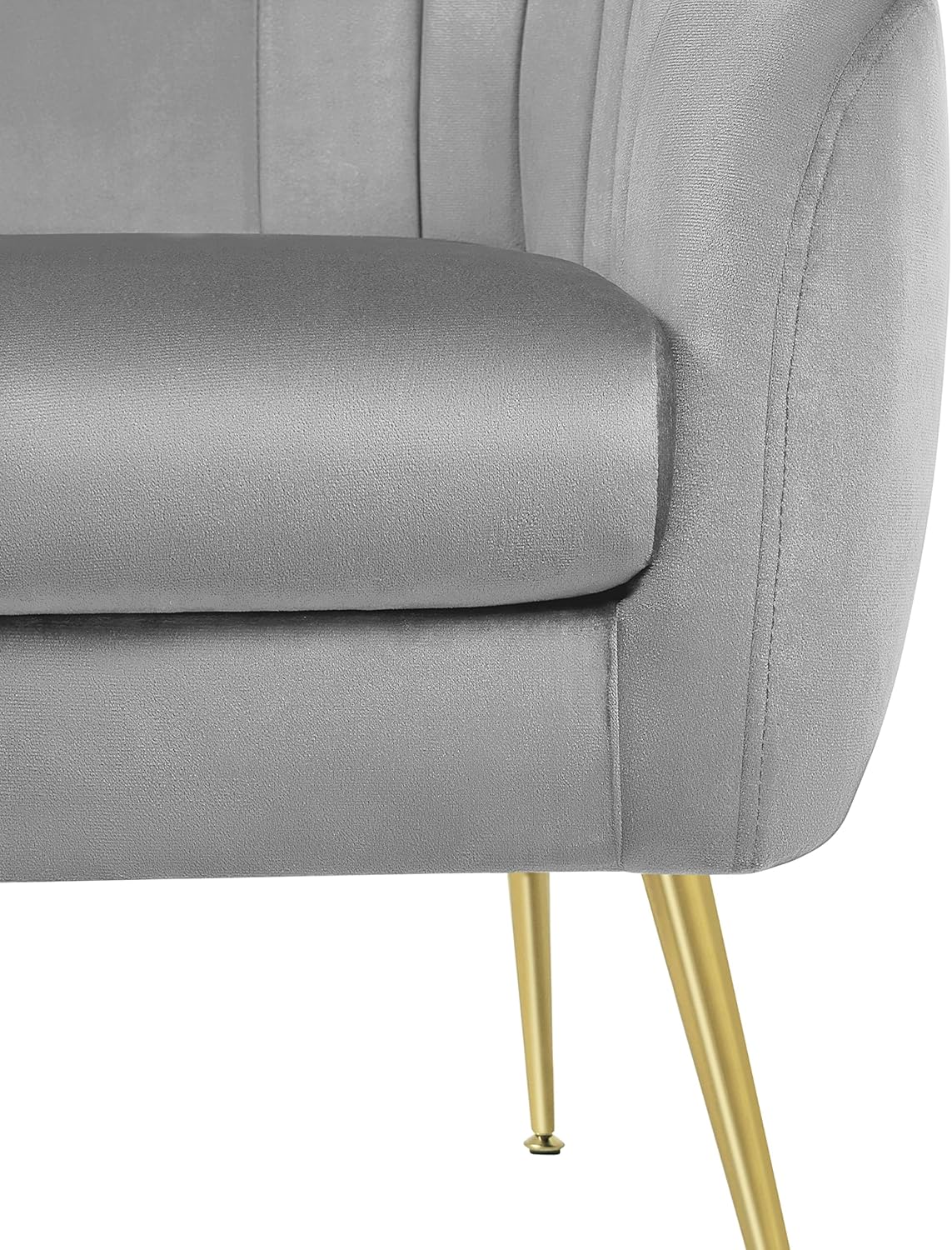 Topeakmart Velvet Accent Chair, Barrel Chair with Golden Metal Legs, Modern Leisure Chair for Living Room Bedroom Office Waiting Room, Set of 2, Gray