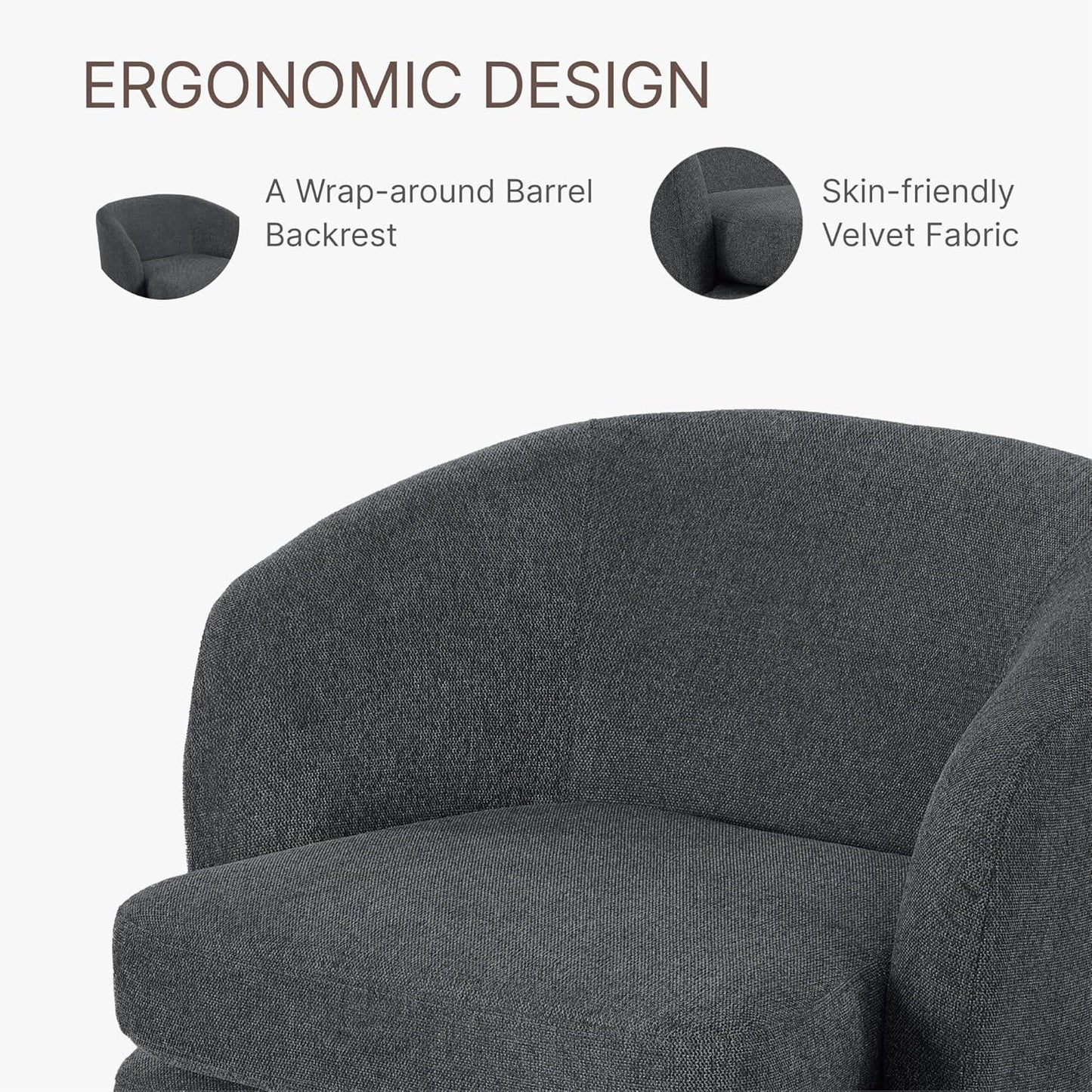 Swivel Accent Chair Modern Barrel Armchair with Wood Base for Bedroom Waiting Living Room,1 PCS,Dark Gray