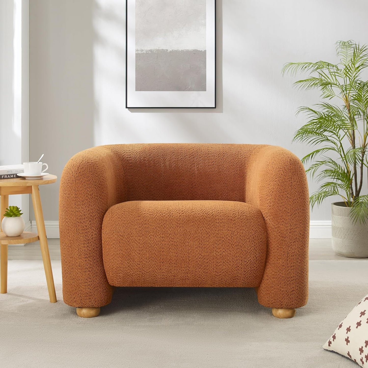 40" W Oversized Accent Chairs, Modern Boucle Armchair with Deep Seat and Wide Arms, Comfy Sherpa Fabric Single Sofa Reading Chair for Living Room, Bedroom, Book Nook, Beige