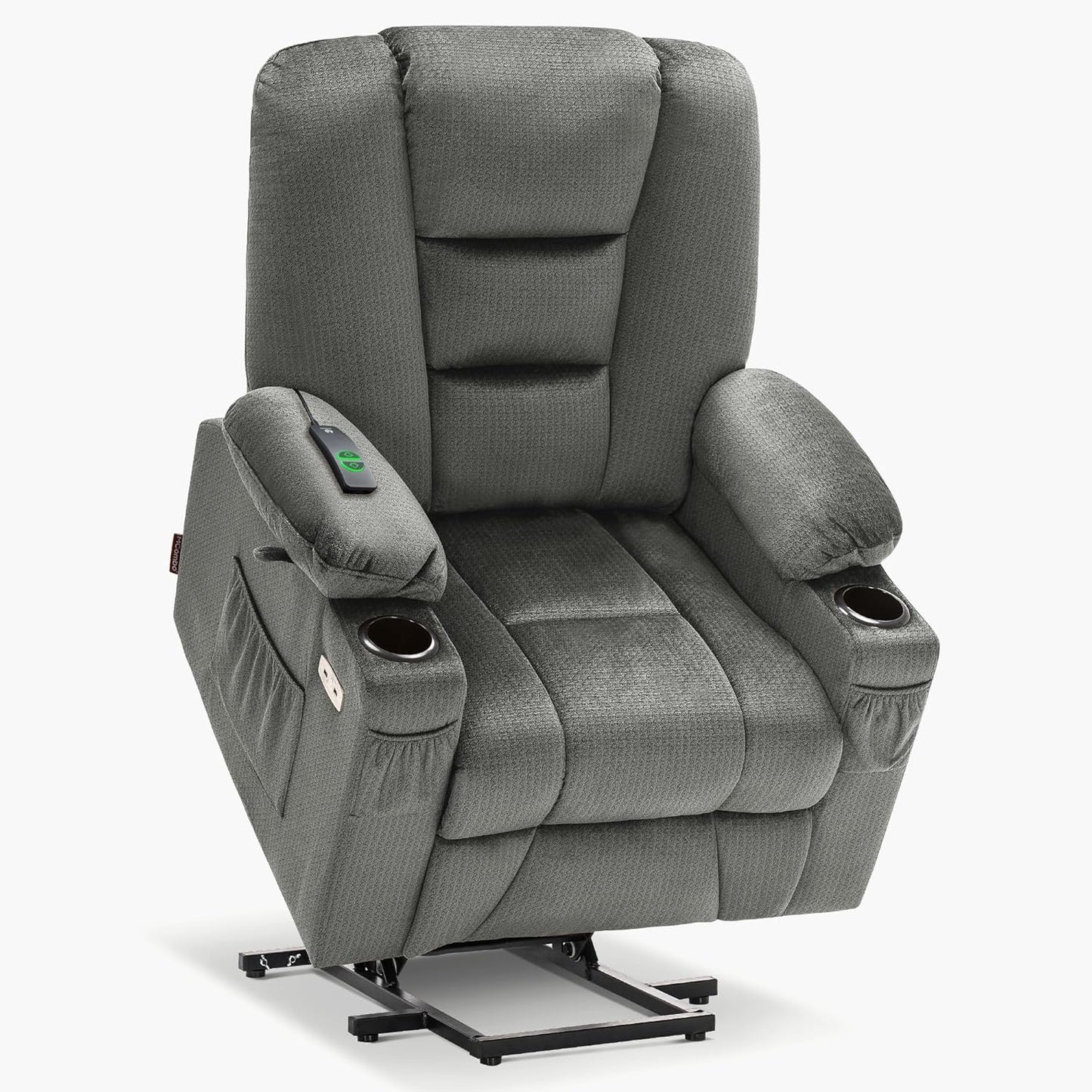 MCombo Large Power Lift Recliner Chair Sofa with Massage and Heat for Big and Tall Elderly People, 3 Positions, Cup Holders, and USB Ports, Fabric 7549 (Large, Burgundy)