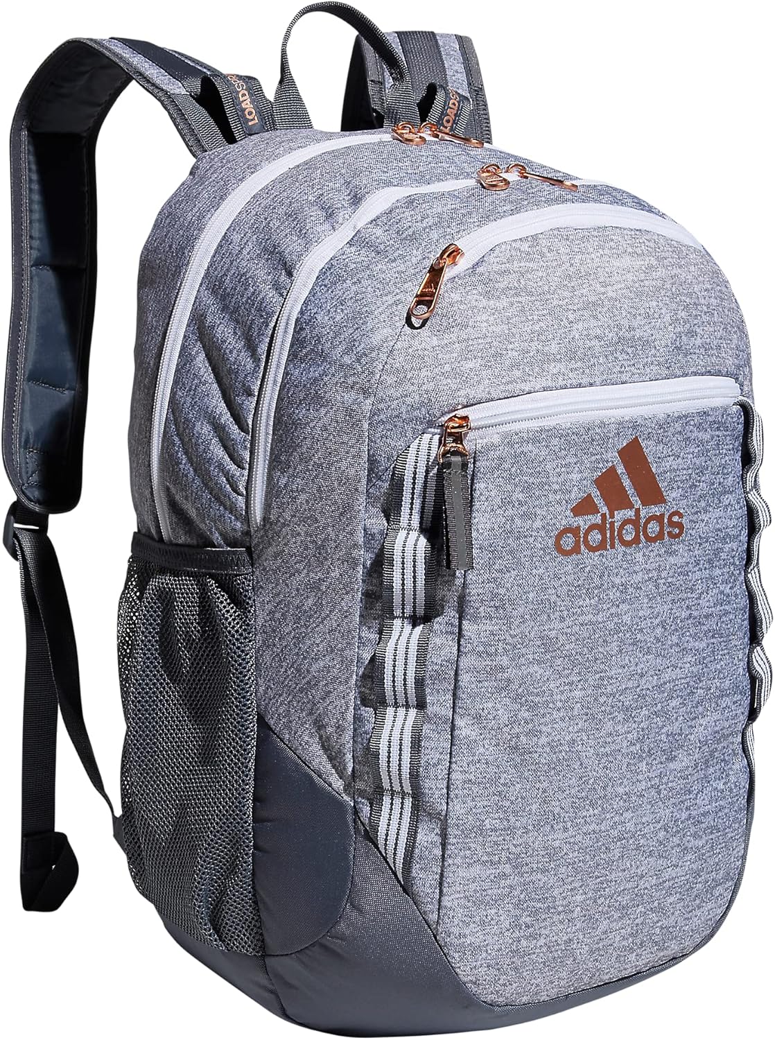 adidas Excel Backpack for Men & Women – Durable Large Athletic Laptop Bag, 7.0/Twill Grey/Grey/Rose Gold, OSFA