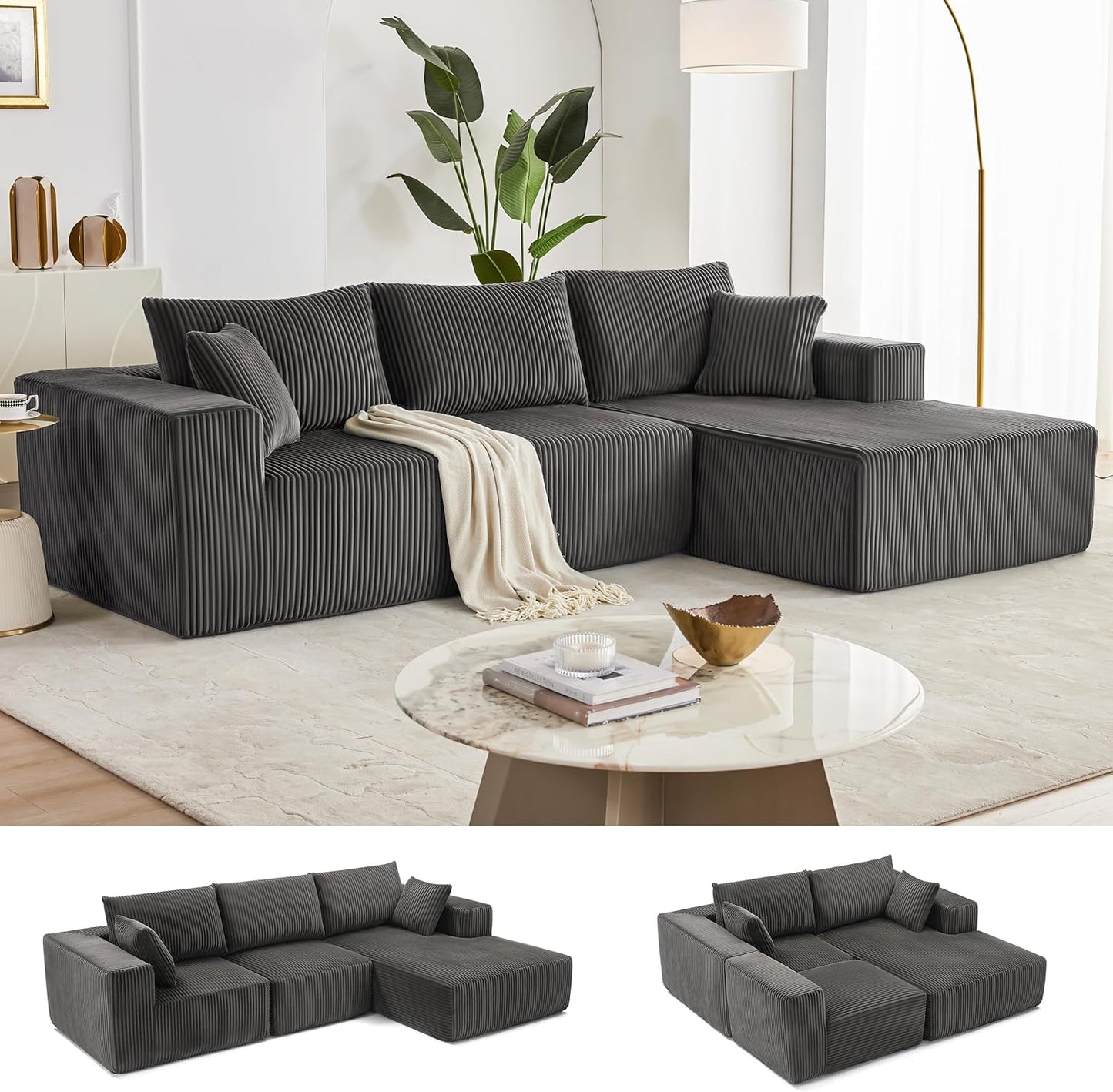 108” Modular Sectional Sofa, Cloud Sectional Couch with Deep Seat, Modern Modular L-Shape Sofa Couch with Chaise,Upholstered Couches for Living Room Bedroom (Beige, Left Facing Chaise)