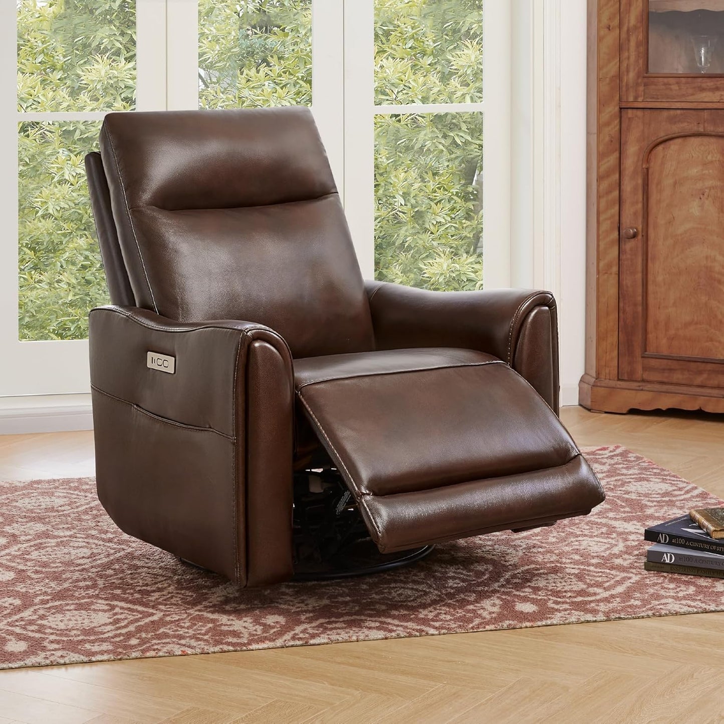 Watson & Whitely Power Swivel Rocker Recliner, Reclining Chair with Memory Foam for Living Room, Faux Leather RC011 (Camel)