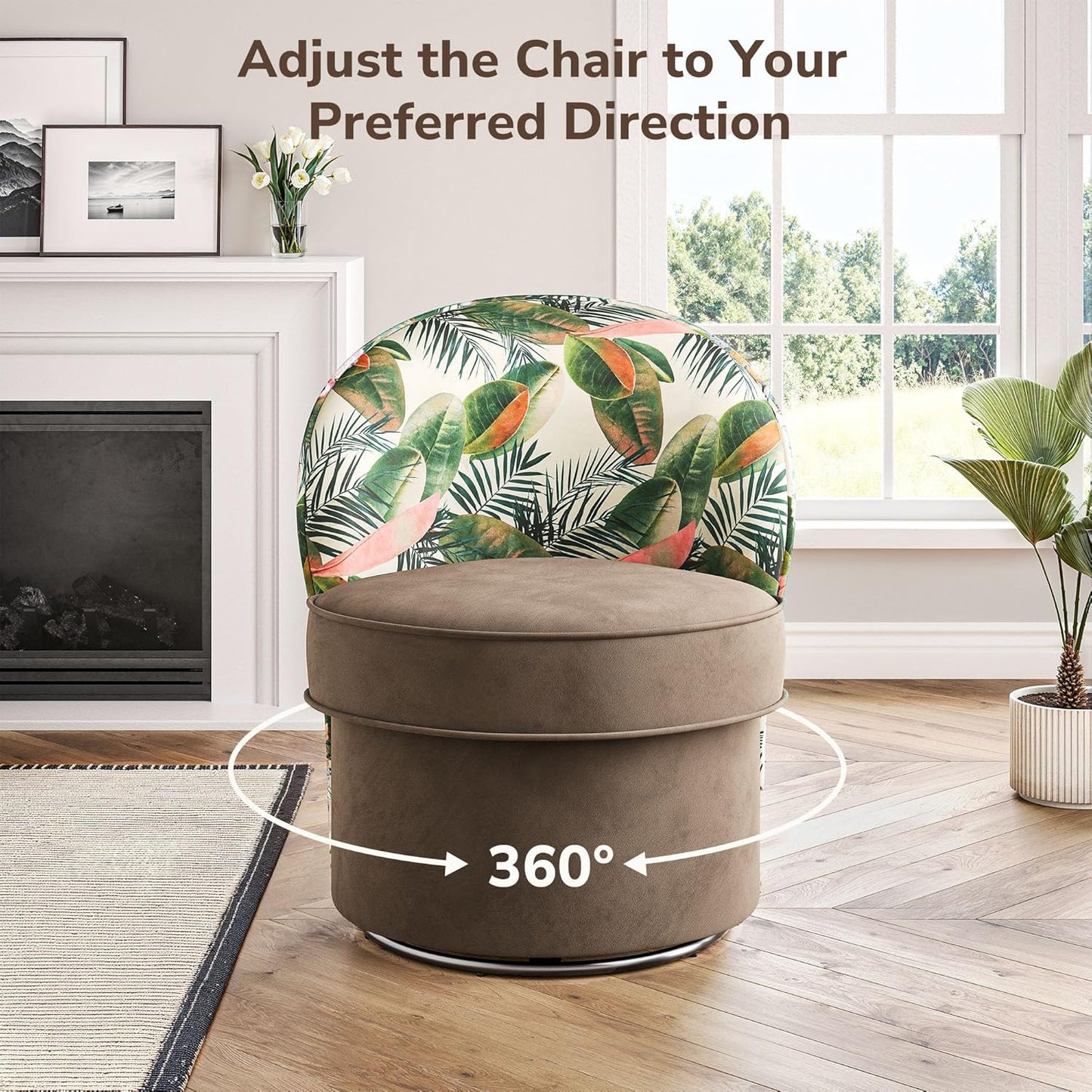 BELLEZE Swivel Barrel Chairs Set of 2, Modern Round Accent Chairs Floral Pattern Upholstered 360 Degree Swivel Armchairs for Living Room Bedroom - Grove (Brown & Floral)