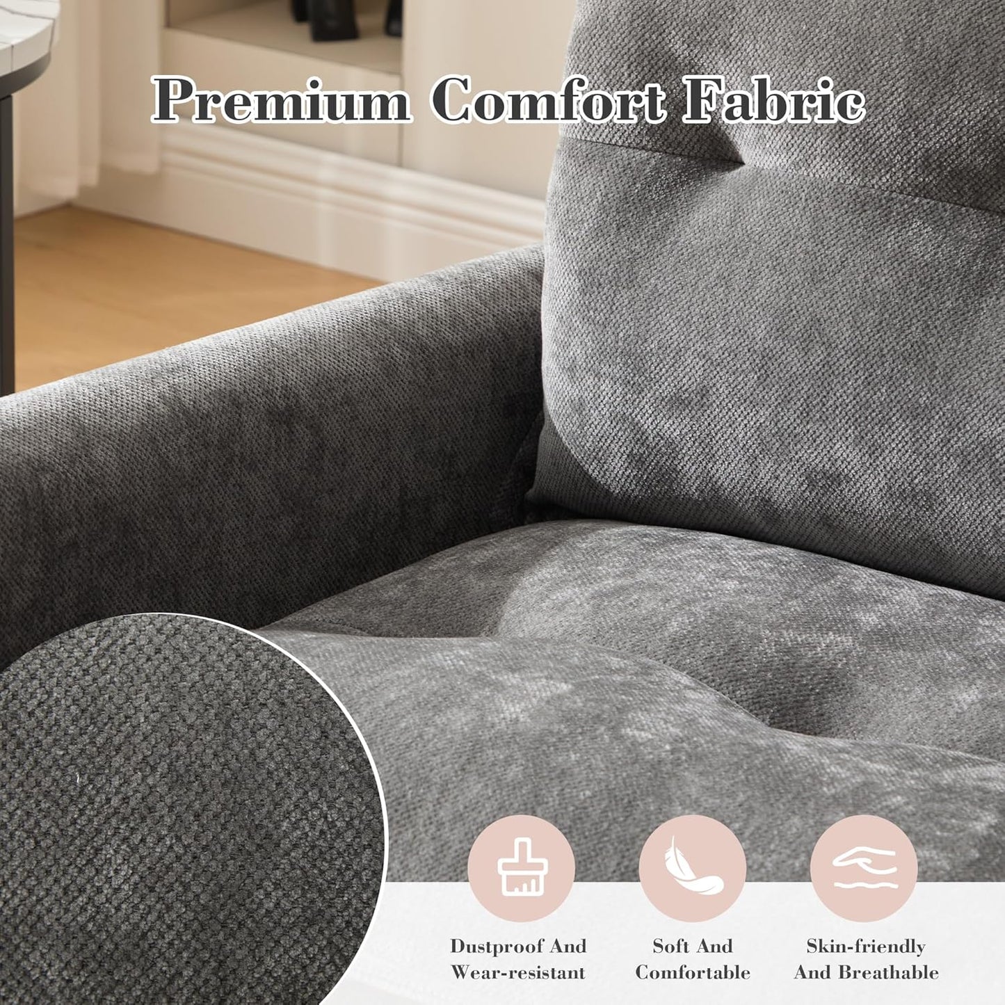 Swivel Accent Chair, 360° Rotating Square Arm Chair, Modern Accent Chair with Solid Metal Base, Chenille Comfy Upholstered Single Sofa for Living Room Bedroom Office (Gray)