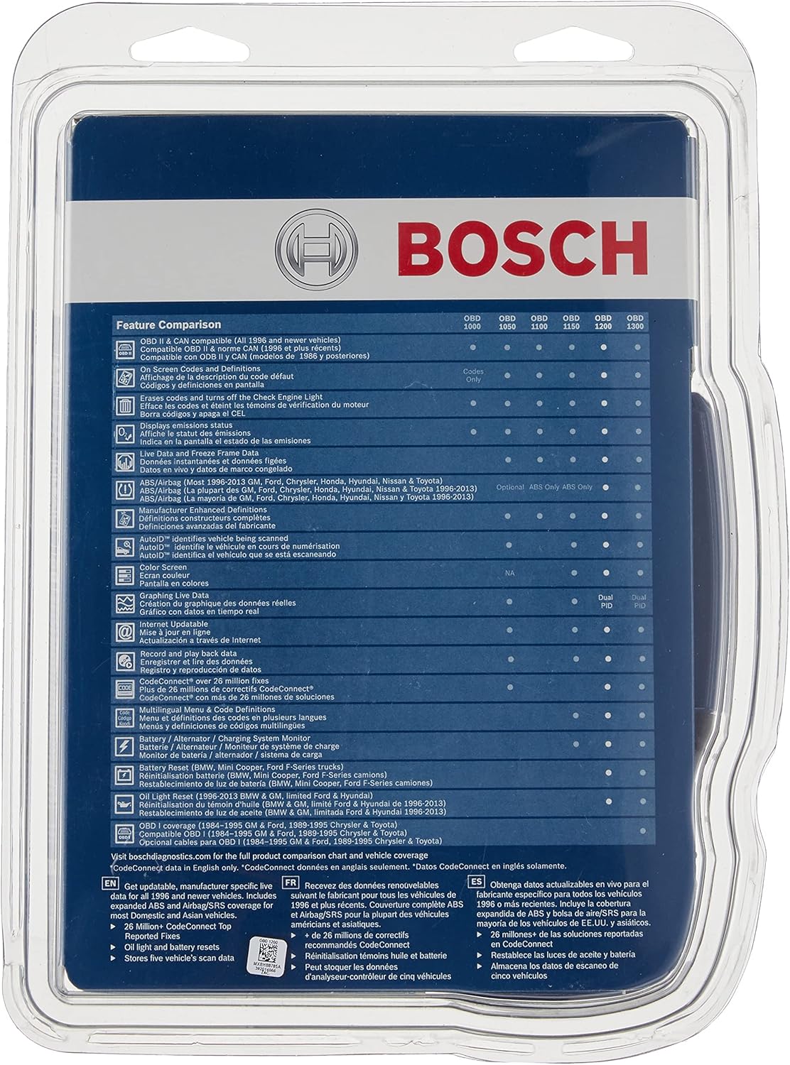 Bosch OBD 1200 Scan Tool with CodeConnect, ABS & Airbag Coverage, Oil Light & Battery Reset