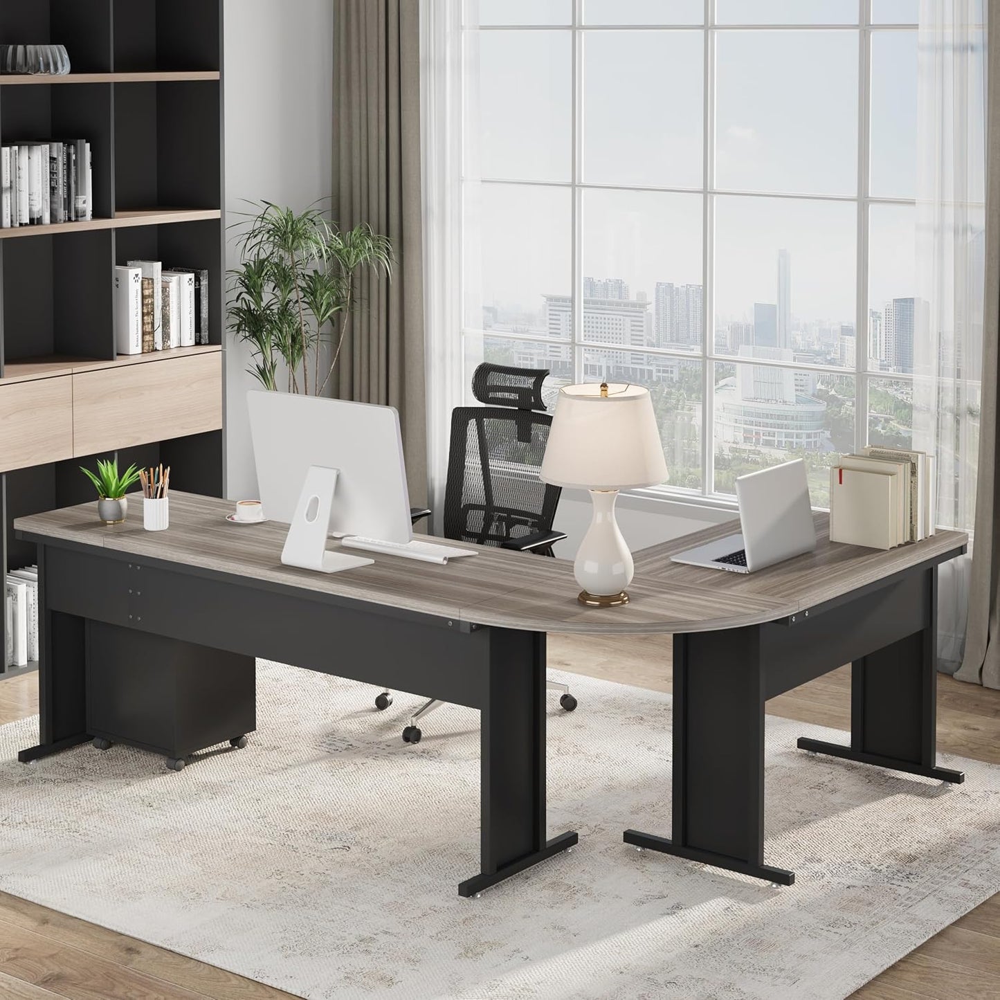 Tribesigns 83" L-Shaped Desk with Drawers and Storage, Reversible Large Executive Office Desk with Rolling File Cabinet, Modern Corner Computer Desk Business Workstation for Home Office, Black