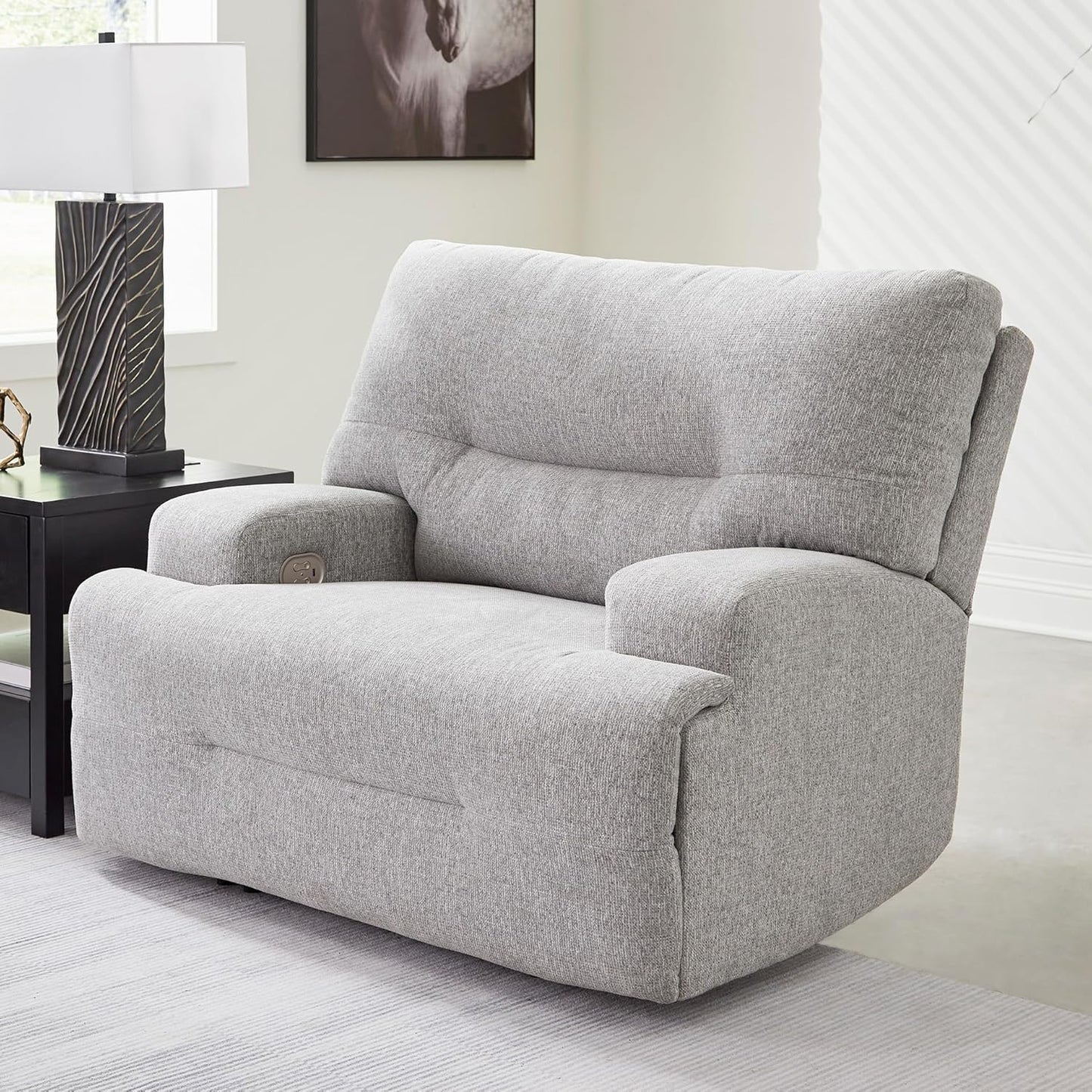 Signature Design by Ashley Acklen Place Contemporary Indoor Zero-Gravity Stain Resistant Oversized Upholstered Power Recliner with Adjustable Headrest and USB Port, Light Gray