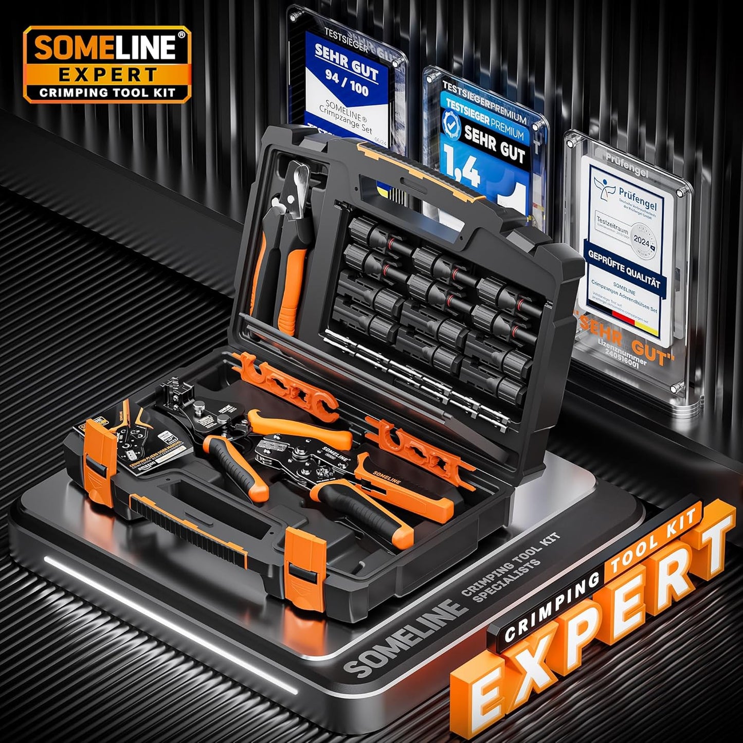 SOMELINE Solar Connector Crimping Tool Kit, 14-10 AWG Crimper for Solar Panel Cables Connectors, Toolbox Kit with 6 Pairs of Solar Connectors and Wrenches, Strippers, Crimpers and Cable Cutter