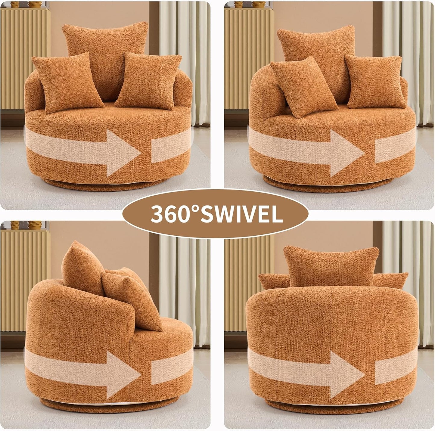 Swivel Accent Barrel Chair, 39'' W Round Swivel Accent Chair 360 Degree, Modern Comfy Single Sofa for Living Room, Bedroom, Orange