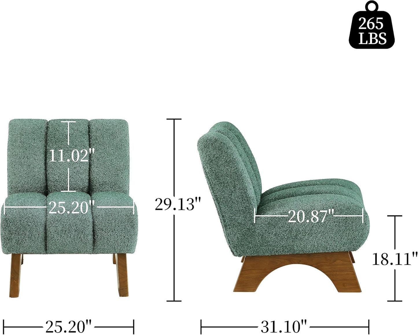 Art Leon Modern Accent Chair, Sherpa Fabric Modular Single Sofa Chair, Armless Chair with Wooden Legs for Living Room Bedroom, Green