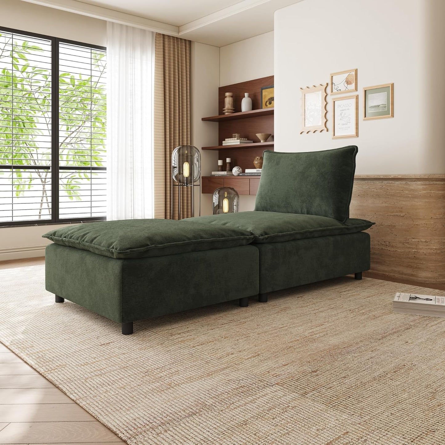 34.64" Modern Accent Chair with Ottoman, Chenille Fabric Living Room Chair, Comfy Reading Chair, Leisure Single Sofa Chair with Footrest for Apartment, Bedroom and Office
