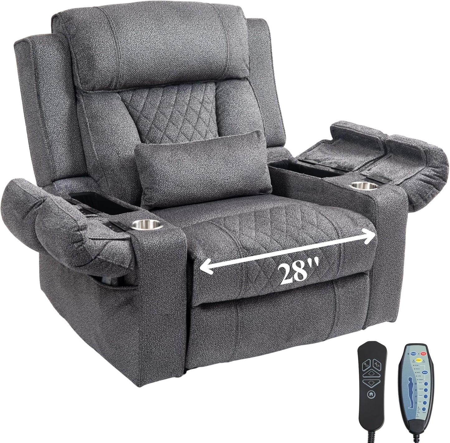 4-Motor Power Lift Chair with Heat & Massage - Power Adjustable Headrest, Backrest, Lumbar & Footrest - 27-inch Wide Seat Lay Flat Recliner, 8-Point Massage (Lumbar Heating)