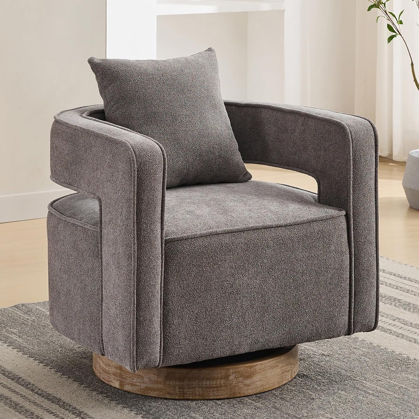 Swivel Accent Chair Set of 2, Modern Swivel Barrel Chair for Living Room, 360 Degree Comfy Square Accent Chair with Open Back, Upholstered Armchair for Bedroom,Reading, Linen Blend, Pale Green