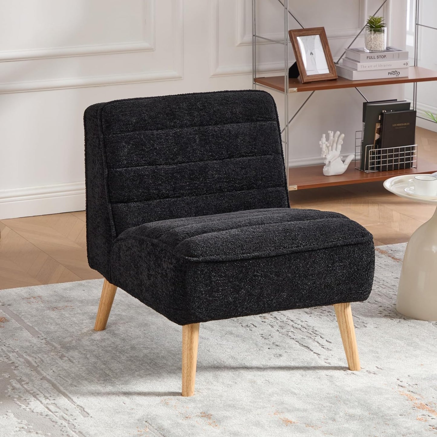 Aoiy & Wifon Velvet Accent Chair Set of 2, Single Living Room Chair with Metal Legs, Armless Reading Chair for Living Room, Beige