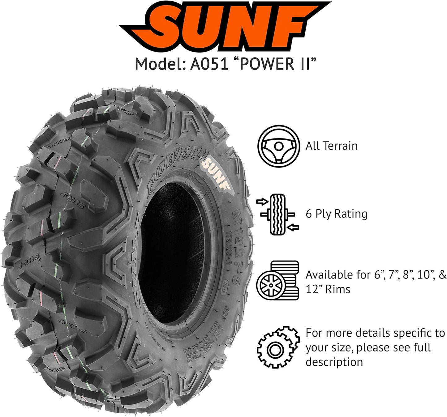 SunF 22x7-10 22x10-9 All Terrain Tires ATV UTV 6 PR POWER II A051 - BUNDLE