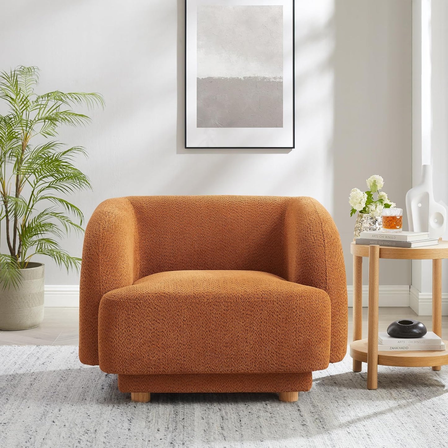40" W Oversized Accent Chairs, Modern Boucle Armchair with Deep Seat and Wide Arms, Comfy Sherpa Fabric Single Sofa Reading Chair for Living Room, Bedroom, Book Nook, Beige