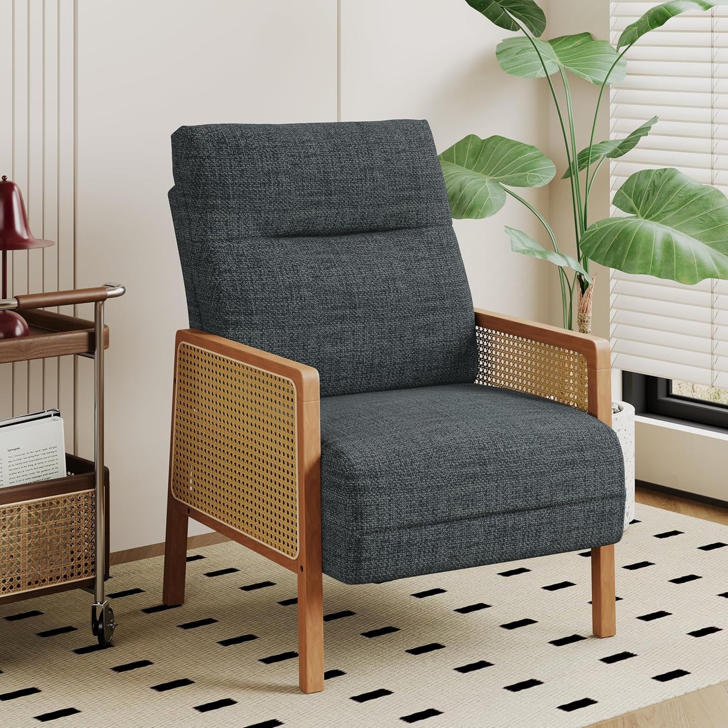 Alunaune Upholstered Natural Rattan Living Room Chairs Accent Chair Armchair Set of 2, Modern Slipper Club Chair Guest Reception Couch Comfy Single Sofa for Reading Bedroom-Taupe