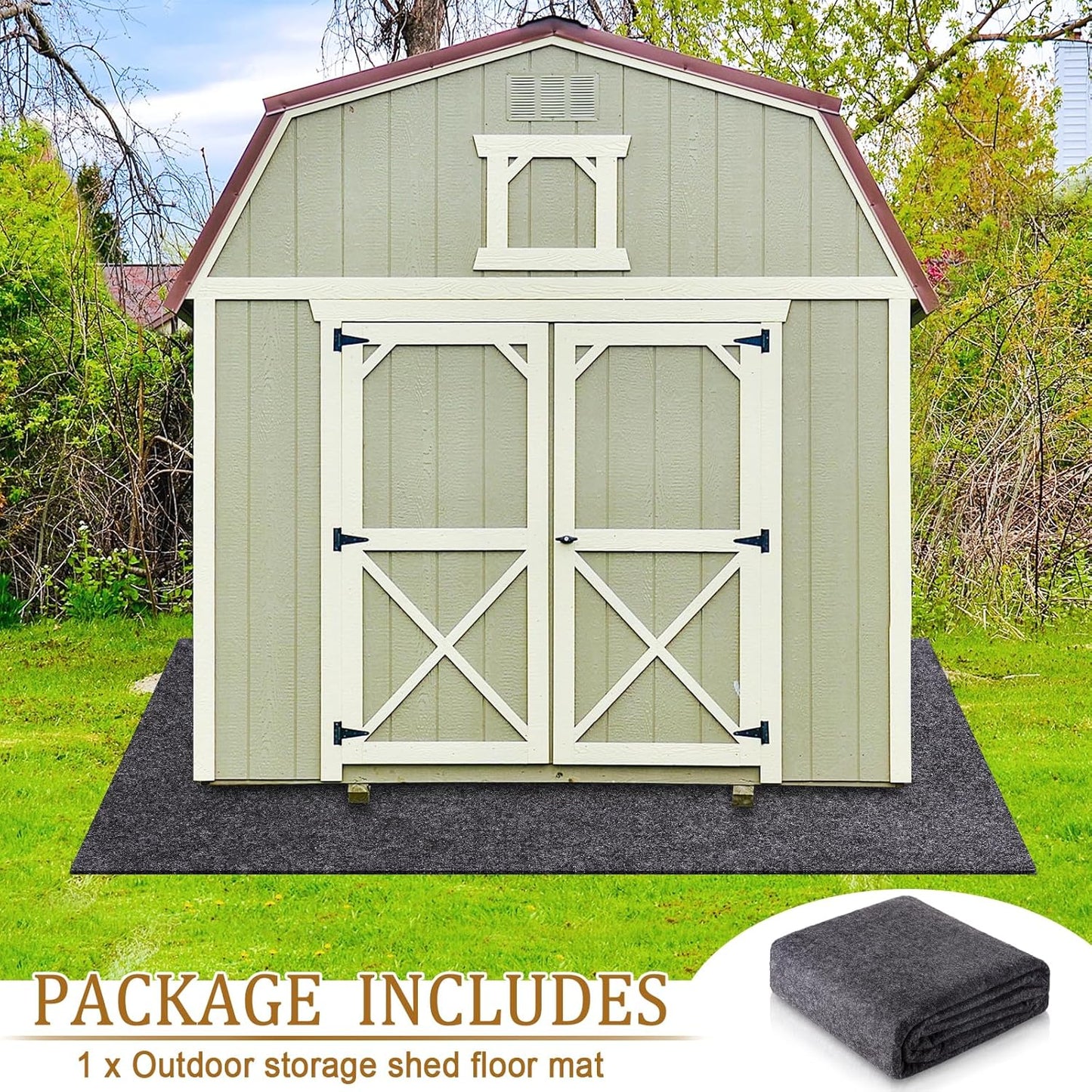 12.2 x 10.2 Ft Outdoor Storage Shed Floor Mat Waterproof, 500g/㎡ Thickened Washable Furniture Dustproof Anti-Slip Pad for Patio, Moto, Car for Protect Flooring from Wear, Carport Dustproof Oil Mat
