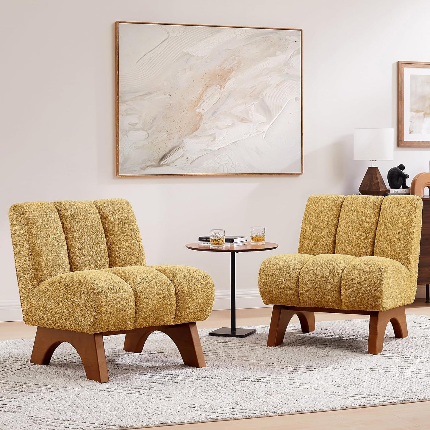 Art Leon Modern Accent Chair, Sherpa Fabric Modular Single Sofa Chair, Armless Chair with Wooden Legs for Living Room Bedroom, Green