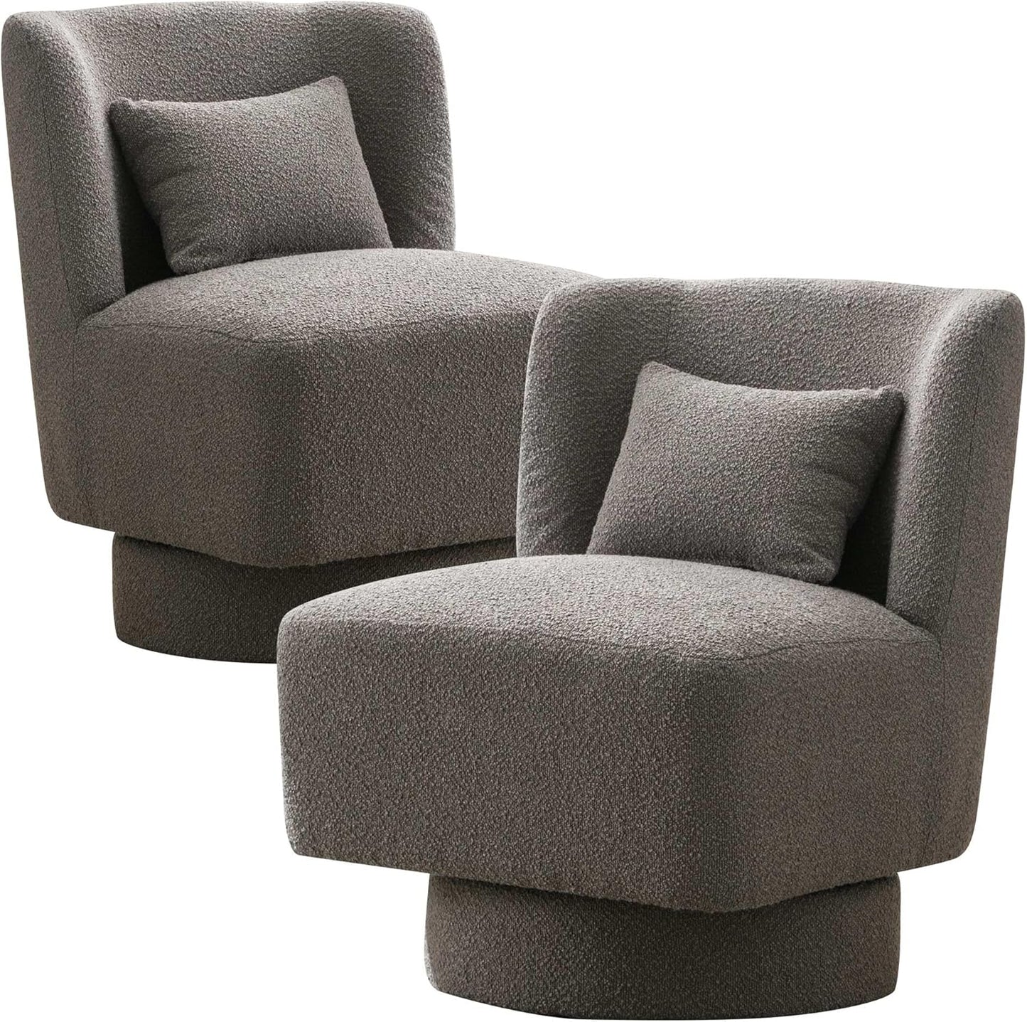 Aoiy & Wifon 23.6" W Comfy Swivel Accent Chair, Modern Living Room Accent Chair, 360 Degree Swivel Barrel Chairs for Living Room, Boucle, Black, 2PACK