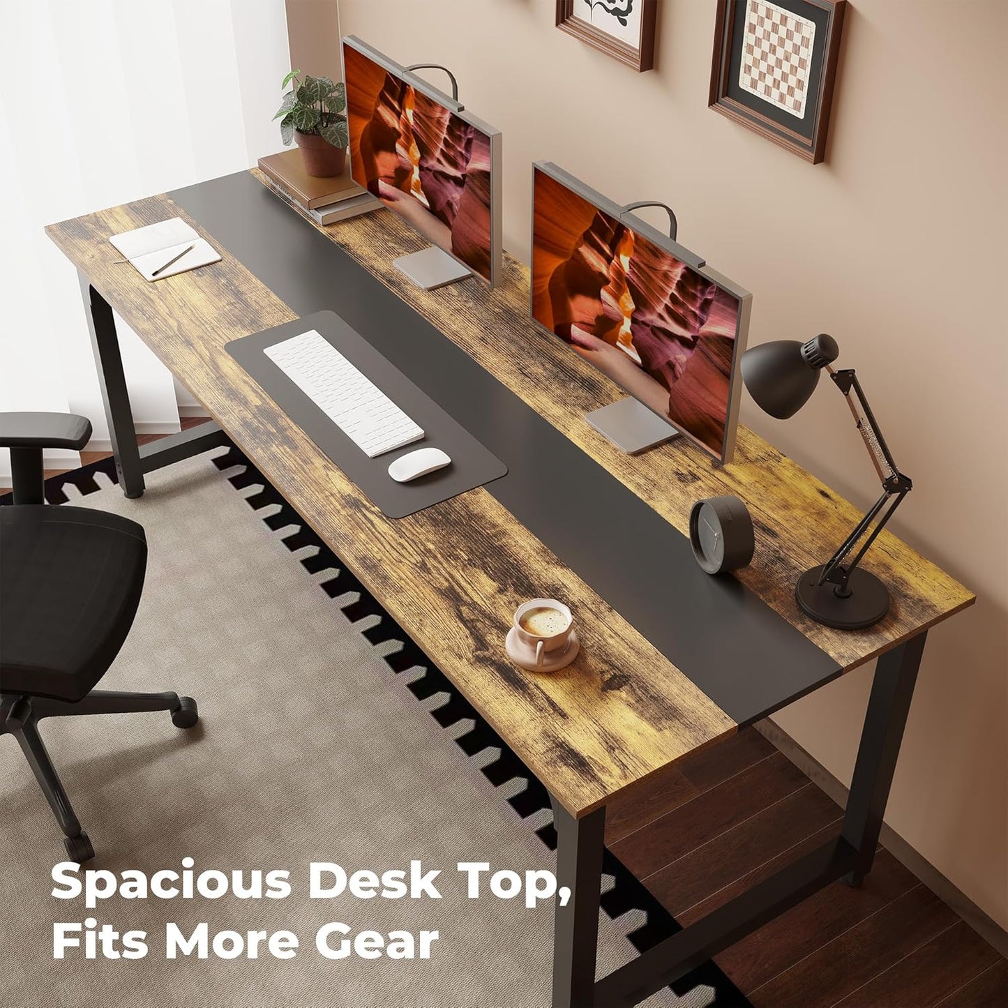 Large Office Computer Desk with Thicken Frame, 79.53 x 31.5 inch Modern Simple Workstation Business Furniture for Home Office, Rustic/Black