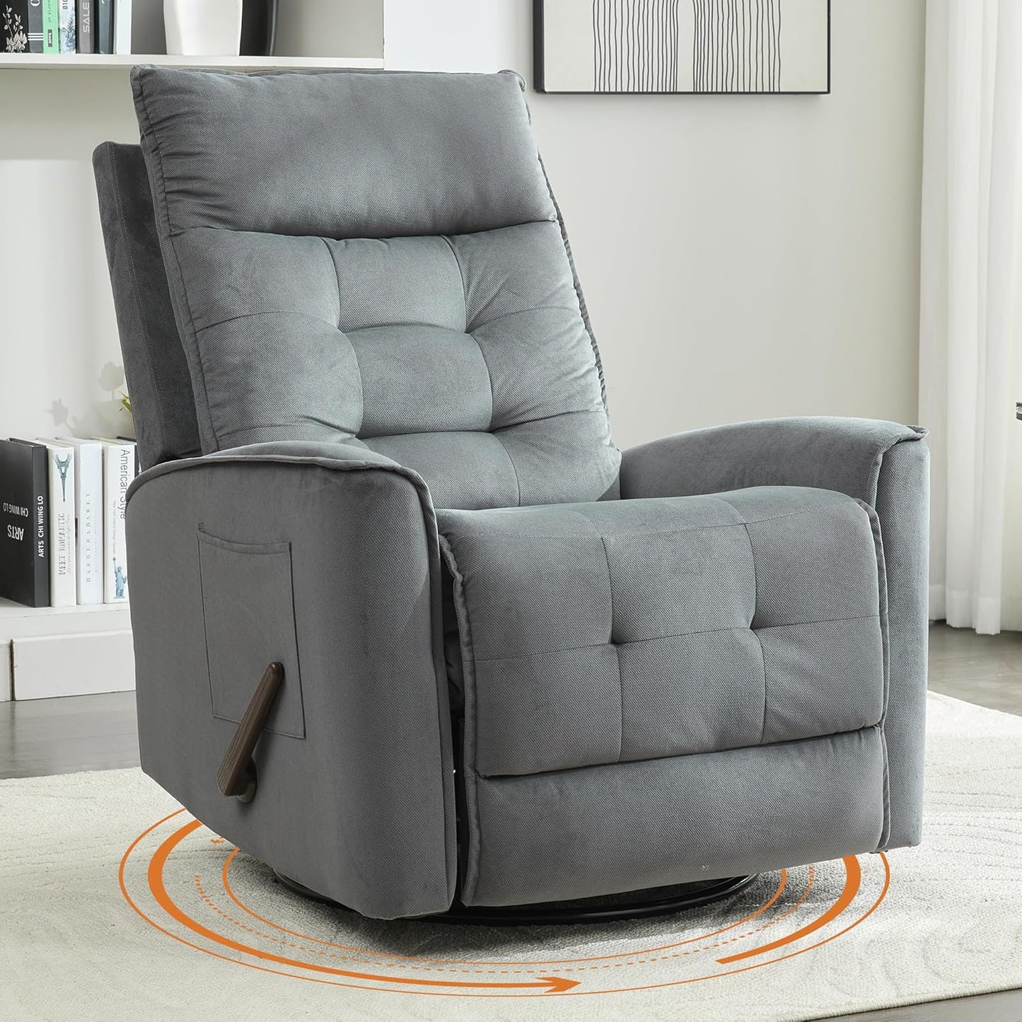Swivel Rocker Recliner Chair for Adults, Glider Rocking Chair for Nursery, Small Recliner Chair for Small Spaces, RV, Living Room(Grey)