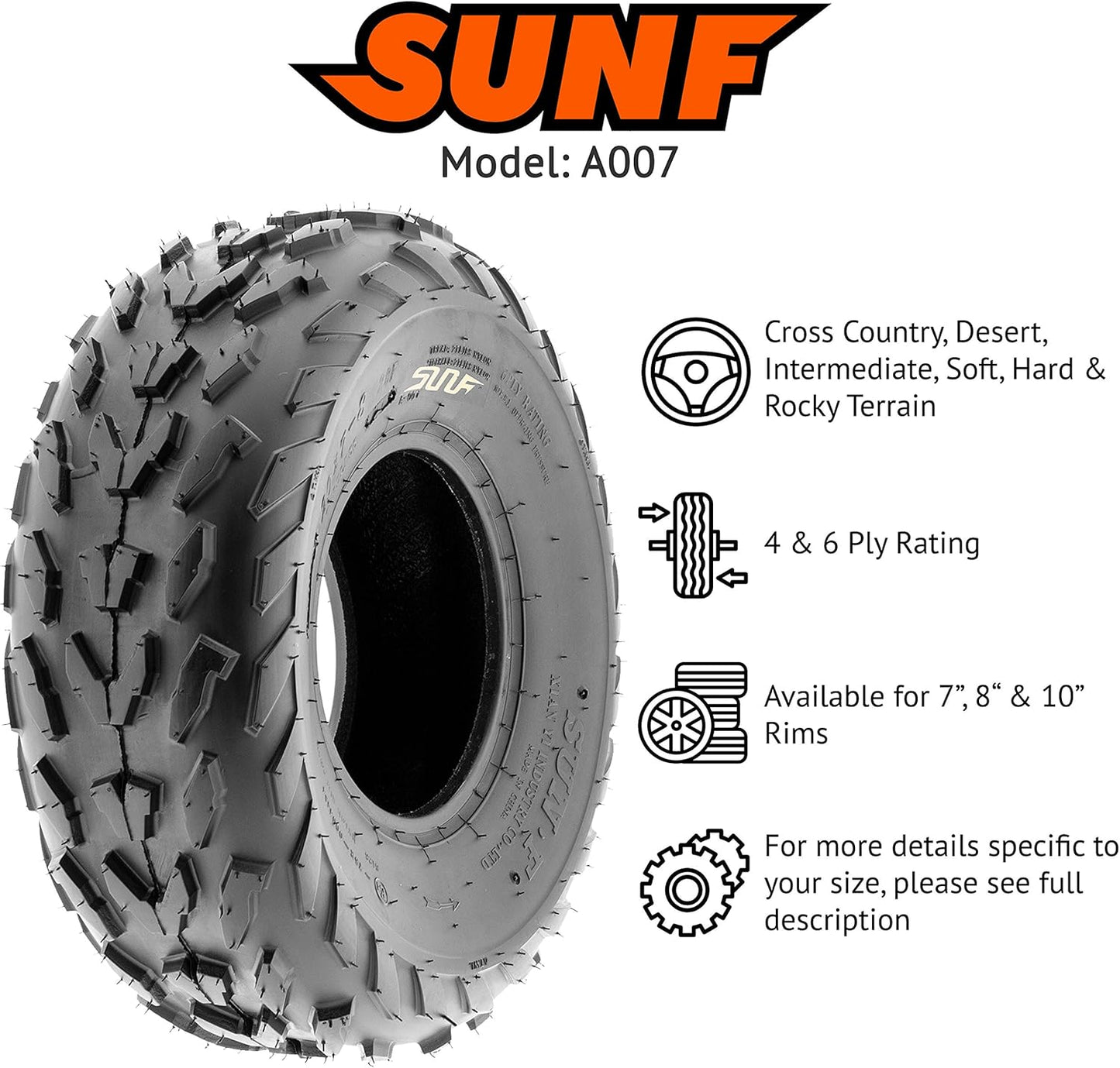 SunF 18x7-7 18x7x7 All Terrain ATV UTV Tire 4 PR A007 - SET of 4