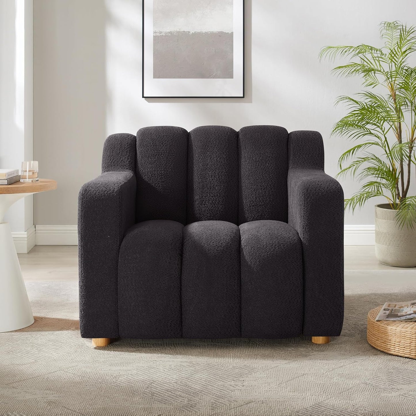 40" W Oversized Accent Chairs, Modern Boucle Armchair with Deep Seat and Wide Arms, Comfy Sherpa Fabric Single Sofa Reading Chair for Living Room, Bedroom, Book Nook, Beige