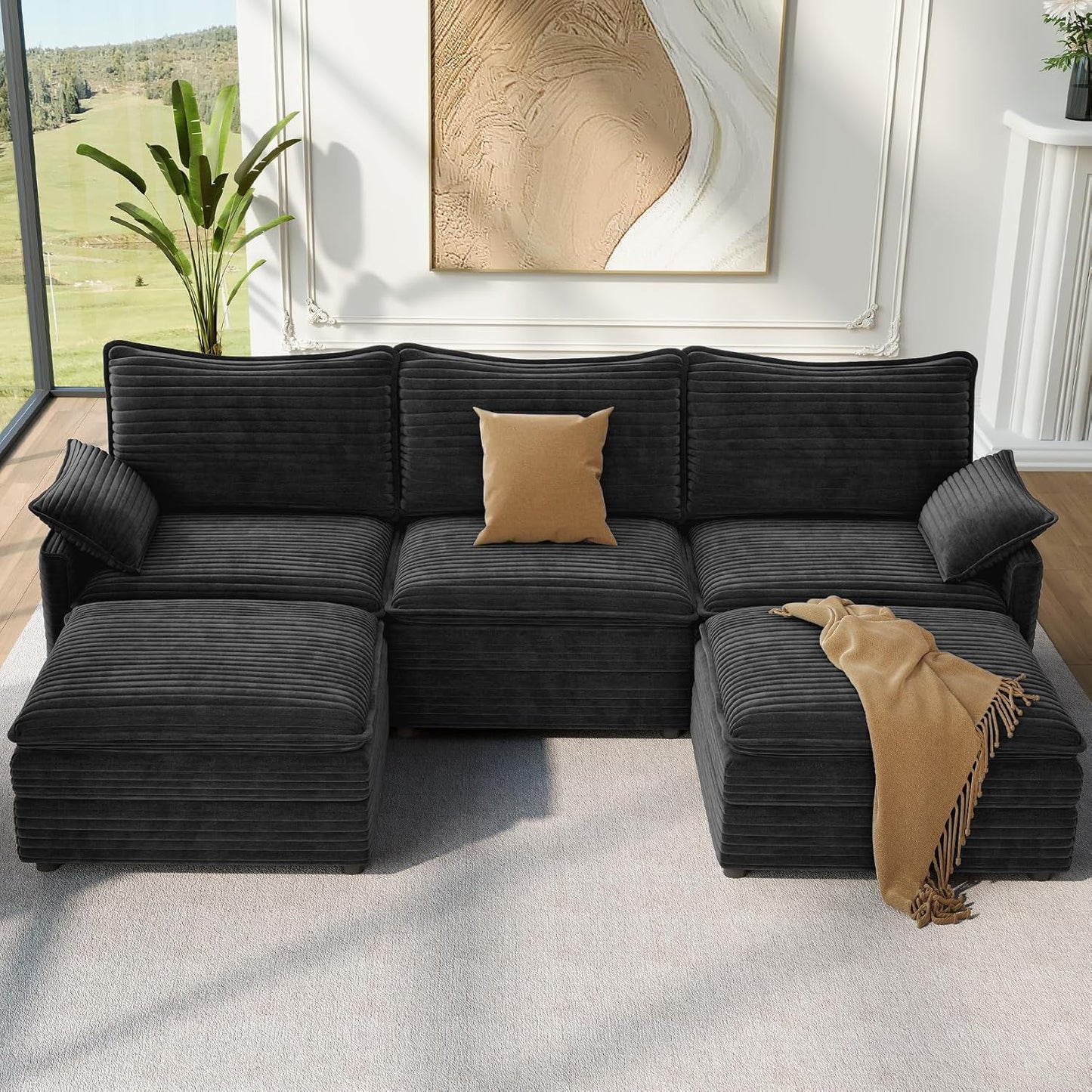 Vesgantti 108" Modular Sectional Sofa, Comfy Cloud Couch with Movable Ottoman Deep Seat Chenille L Shaped Modular Sofa, Sectional Couches for Living Room, Bedroom and Apartment, Beige