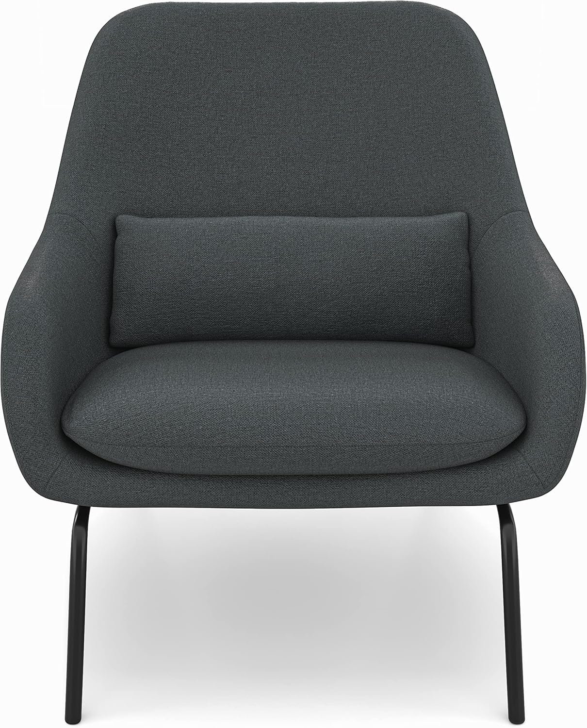 SIMPLIHOME Elmont Accent Chair - 30 inch Wide Upholstered Mid-Century Modern Accent Chair in Steel Grey, for Living Room Seating with Curved Back, Lower Back Pillow, and Metal Legs
