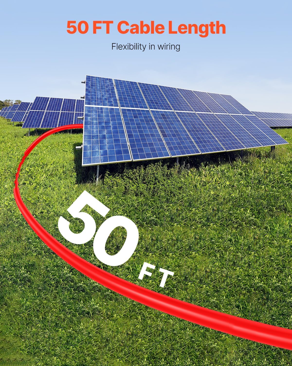 VEVOR 50FT Solar Panel Extension Cable, 10AWG Solar Extension Cable Wire with Female & Male Waterproof Connectors, 6mm² PV Cable for Home, Ship and RV Solar Panels, 50FT Black + 50FT Red (Set of 2)