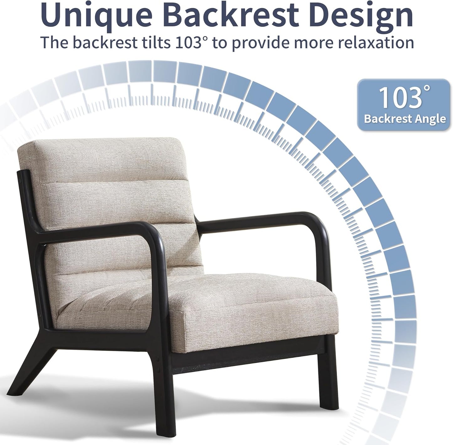 VKNOW Accent Chairs with Rubberwood Frame Accent Chairs Set of 2, Mid-Century Modern Upholstered Reading Armchair, High Back Lounge Armchair Living Room Chair for Bedroom Reading Room, Light Brown
