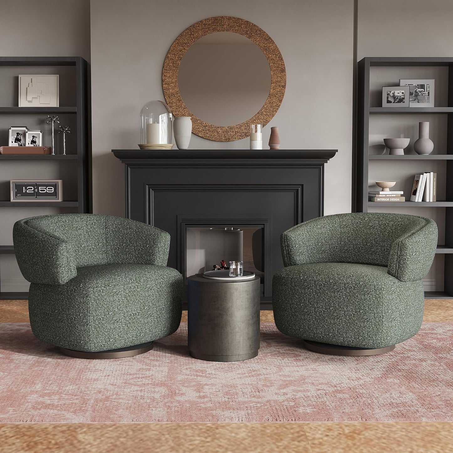 Swivel Accent Chair, Fully Assembled Round Barrel Chairs, Oversized Upholstered Armchair with 360-Degree Base, Modern Club Chair for Living Room, Bedroom, Office, Blue
