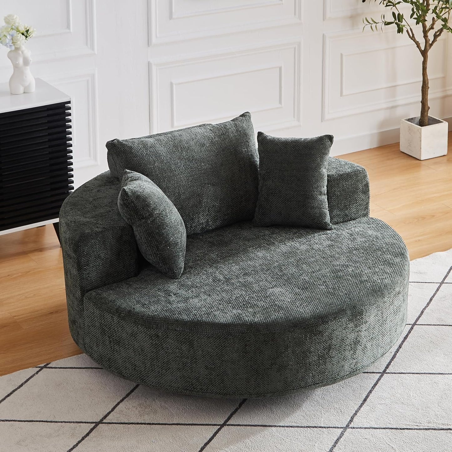 Ball & Cast 55" Oversized Accent Chair, Modern Chenille Single Sofa Sleeper with Wide Armrest and Pillows, Round Lounger Chair for Living Room, Bedroom,Projection Room,No Assembly Required,Beige